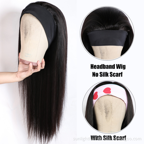 VIP hair Headband Wig Human Hair Straight Wig No PrePlucked Hairline  Remy Brazilian Non Lace Front Wigs For Black Women